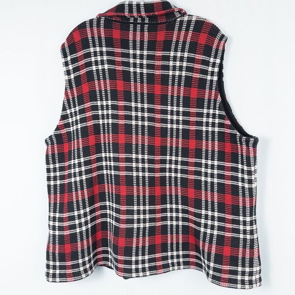 Chaps Asymmetric Zip Plaid Sweater Vest Womens 2X Cotton Knit Preppy Cabincore - Picture 2 of 15